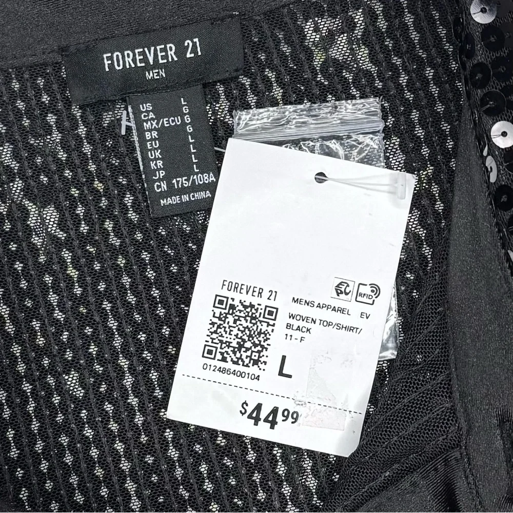 Forever 21 Elegant Black Sequin Men's Shirt - Picture 7 of 8